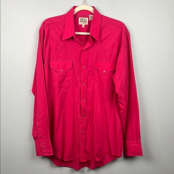 Ely Cattleman Other - Vintage Ely Cattleman western pearl snap large hot pink pens shirt